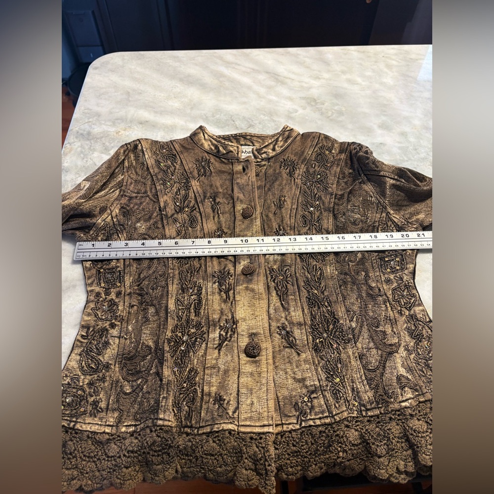 Vintage Flashback Lg Tapestry Embroidered Crocheted Beaded Boho Brown Jacket - Picture 15 of 16